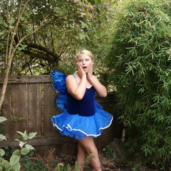 New FAIRY COSTUME Blue Leotard w/Tutu & Wings sz L - Picture 12 of 14